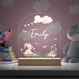 Personalised Baby Girl Gifts, Pink Rabbit Nursery Night Light - thumbnail 2