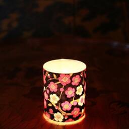 Votive Luminary, Red & White Plum Blossoms On Black, Japanese Chiyogami Papers - thumbnail 2