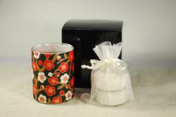 Votive Luminary, Red & White Plum Blossoms On Black, Japanese Chiyogami Papers