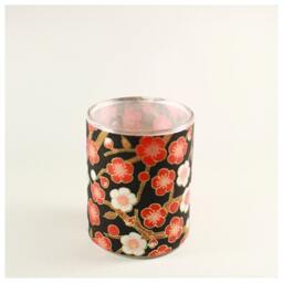 Votive Luminary, Red & White Plum Blossoms On Black, Japanese Chiyogami Papers - thumbnail 4