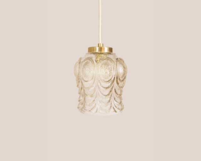 Olga Vintage Pendant Light Mcm Hanging Handcrafted Glass Lamp Retro Ceiling Fixture Yugoslavia Gold Brass - image 1