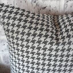 Black Faux Leather Pillow Cover Houndstooth Linen Accent, 16x16 - thumbnail 4