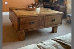 The Tern Hand Made Reclaimed Wooden White Washed Coffee Table With Storage & 4 - thumbnail 1