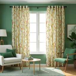 Botanical Leaf Curtains in Orange Green & Yellow Tones, Custom Nature Print Drapes, Modern Window Panels For Living Room Or Bedroom - thumbnail 1