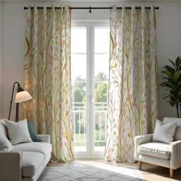 Botanical Leaf Curtains in Orange Green & Yellow Tones, Custom Nature Print Drapes, Modern Window Panels For Living Room Or Bedroom - thumbnail 4