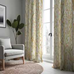 Botanical Leaf Curtains in Orange Green & Yellow Tones, Custom Nature Print Drapes, Modern Window Panels For Living Room Or Bedroom - thumbnail 2