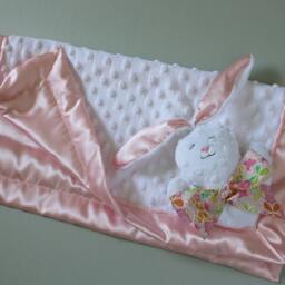 Minky Bunny Security Blanket Handmade Baby Lovey With Satin - thumbnail 3