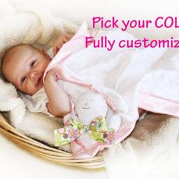 Minky Bunny Security Blanket Handmade Baby Lovey With Satin - thumbnail 2