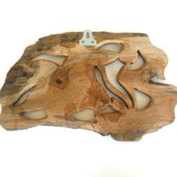 "Wood Carving Gold Fish With Lotus Flower Hand Carved Natural Teak Wall Hanging Art Home Decor Handmade/Gift 13.5"" X 8.75" - thumbnail 4