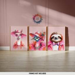 Funky Pink Animal Prints - Set Of 3 Posters - Maximalist Wall Art Quirky Animals Artwork Style Portrait Decor Colourful Hipster - thumbnail 2