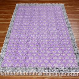 Hand Block Printed Cotton Area Rug Pink, Blue, Green, Purple - thumbnail 4