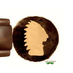 American Indian Head Faux Fur Round Rug - Hand Sewn, Accents Usa - thumbnail 4