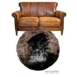 American Indian Head Faux Fur Round Rug - Hand Sewn, Accents Usa - thumbnail 2