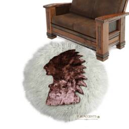 American Indian Head Faux Fur Round Rug - Hand Sewn, Accents Usa - thumbnail 1