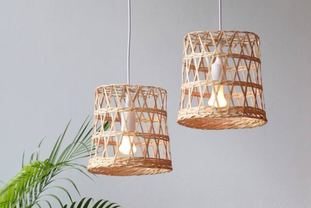 Handmade Bamboo Pendant Lamp - Woven Hill Tribe Basket Light - image 1