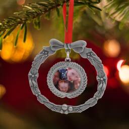 Personalised With Sublimated Photo Beautiful Christmas Tree Pewter Effect Metal Wreath Ornament Pendant