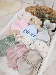 Personalised Embroidered Baby Comforter, Soft Plush Comforter Blanket, Lovey Toy Gift For Girl Or Boy - thumbnail 1