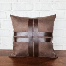 Nubuck Pillow Cover With Faux Leather Straps Modern Scandinavian Home Decor - thumbnail 3