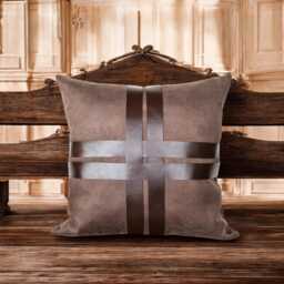 Nubuck Pillow Cover With Faux Leather Straps Modern Scandinavian Home Decor
