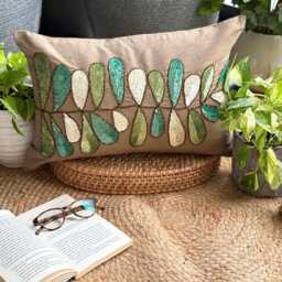 Tropical Lumbar Pillow Covers 12x16 Silk Sequin Embroidered Decorative Oblong Cushion Cover Accent Pillows For Sofa & Couch - Days Of Leaves - thumbnail 3