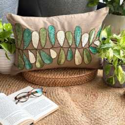 Tropical Lumbar Pillow Covers 12x16 Silk Sequin Embroidered Decorative Oblong Cushion Cover Accent Pillows For Sofa & Couch - Days Of Leaves - thumbnail 3
