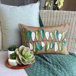 Tropical Lumbar Pillow Covers 12x16 Silk Sequin Embroidered Decorative Oblong Cushion Cover Accent Pillows For Sofa & Couch - Days Of Leaves - thumbnail 2