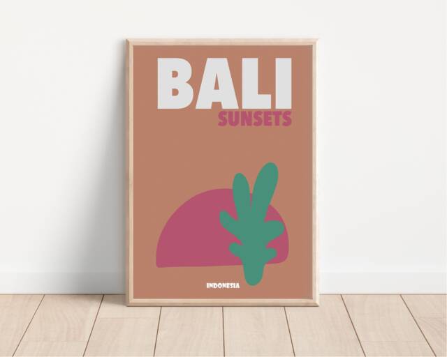 Bali Sunsets Bright Travel Print - Poster, Fashion Holiday, On Trend Decor, Retro Abstract Travel, Book Cover Art - image 1
