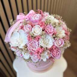Handmade Floral Candle Bouquet Arrangement Rose & Peony Soy Wax Flower Gift Pink Decorative Centrepiece - thumbnail 2