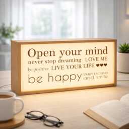Personalized Lightbox Quote Lamp - Led Wooden Light Box 40x20cm Warm White Decor Inspirational Home Custom Message Gift
