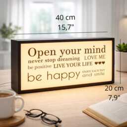 Personalized Lightbox Quote Lamp - Led Wooden Light Box 40x20cm Warm White Decor Inspirational Home Custom Message Gift - thumbnail 3