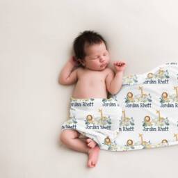Jungle Personalized Swaddle Blanket, Safari Baby Name Birth Announcement Boy Blanket Hospital - thumbnail 1