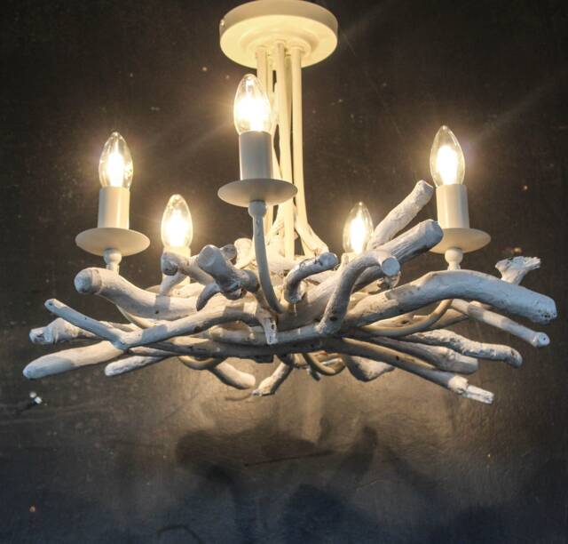 White Washed Driftwood Chandelier 3/5 Light Pendant Fitting - image 1