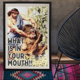 Funny Animal Kitchen Print, Samson & The Lion, Vintage Print Framed Wall Art - thumbnail 2