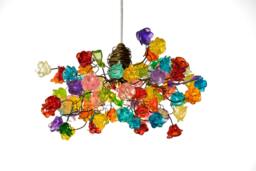Multicolored Pendant Light, Kitchen Island Light With Flowers, A Unique Hand Made Lighting - thumbnail 1