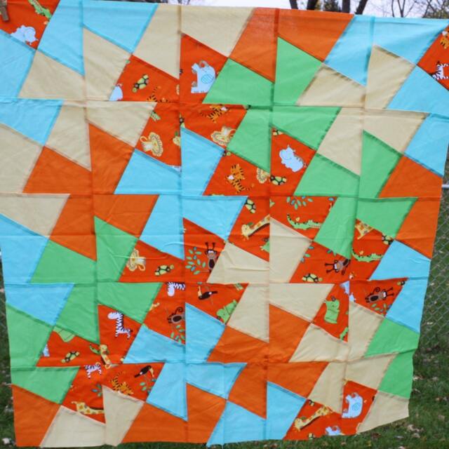 Unfinished Quilt Top Ready To Lap Throw Baby Blanket Orange Gray White Twister - image 1