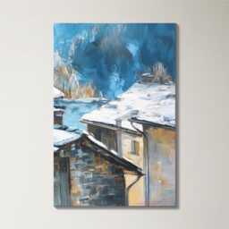 Swiss Alps Village 3 Panel Split Canvas Wall Art Snow Rooftops Winter Mountain Landscape Oil Painting Framed Home Decor Gift - thumbnail 4
