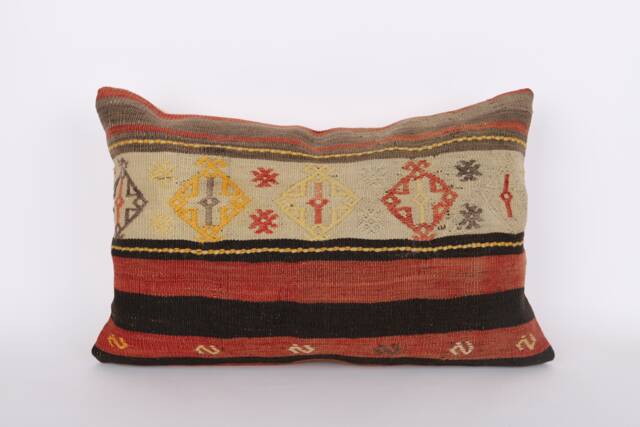 Handwoven Turkish Kilim Lumbar Pillow Bohemian Home Decor - 16x24 Inch - image 1