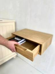Floating Nightstand With Drawer, Bed Side Table, Night Stand, Bedside Low Oak Table - thumbnail 1