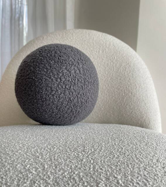 Handmade Boucle Ball Pillow Dark Gray Teddy Cushion - image 1