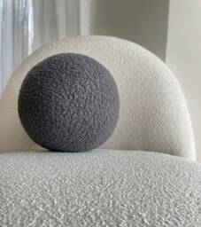 Handmade Boucle Ball Pillow Dark Gray Teddy Cushion - thumbnail 1