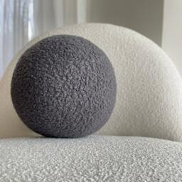 Handmade Boucle Ball Pillow Dark Gray Teddy Cushion - thumbnail 2