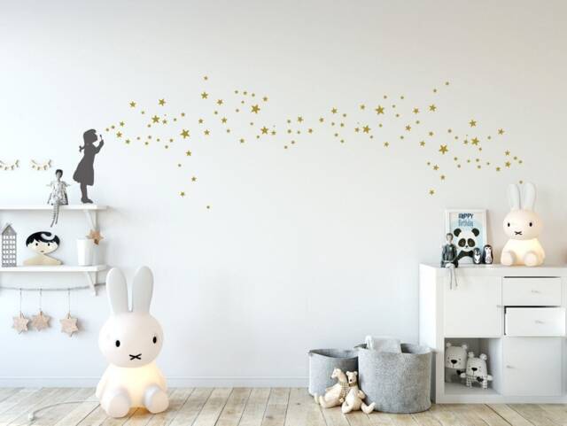 Wall Decal Stars Bubble Girl, Diy-Set Of Sticker - Peel & Stick With Soap Girl - 5 Sizes, Girl - & Kids-Room-Decor - image 1