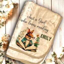 Personalised Green Bunny Design Reading Blanket Cushion Book Lovers Present Gift Set - thumbnail 4