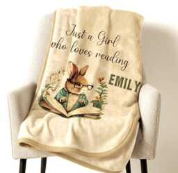 Personalised Green Bunny Design Reading Blanket Cushion Book Lovers Present Gift Set - thumbnail 1