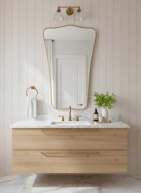 Unlacquered Brass Mirror - Curved Bathroom Wall Mirrors - image 1