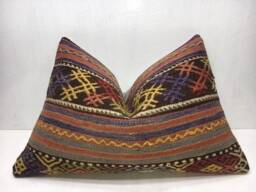 Vintage Turkish Kilim Pillow Cover, Handwoven Accent - 16x24 - thumbnail 1