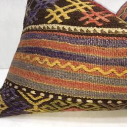 Vintage Turkish Kilim Pillow Cover, Handwoven Accent - 16x24 - thumbnail 3