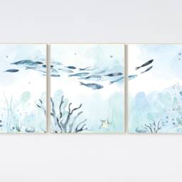 Under The Sea Wall Art, Ocean Nursery Decor, Nautical Print Set, Under Nursery, Gender Neutral Ocean, Nautical - thumbnail 3