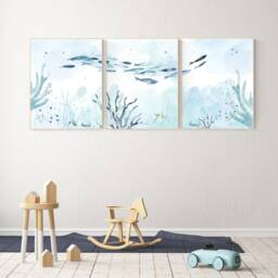 Under The Sea Wall Art, Ocean Nursery Decor, Nautical Print Set, Under Nursery, Gender Neutral Ocean, Nautical - thumbnail 1
