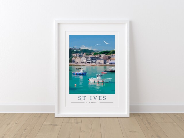 st Ives Harbour Cornwall Travel Print. Cornish Holiday Gift. Beach Wall Art - image 1